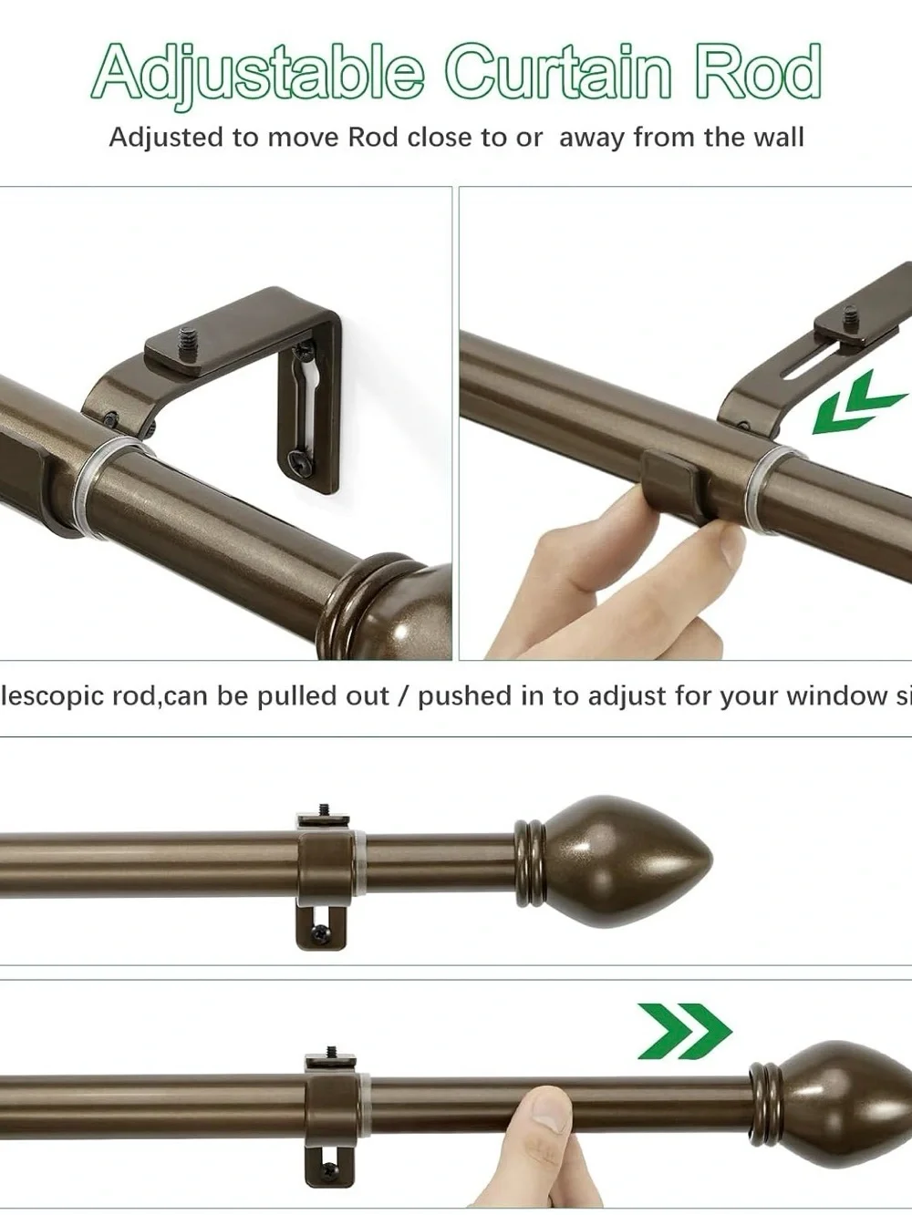 Windows 16 to 48 inches, Curtain Rod Max Adjustable Length to 60 in